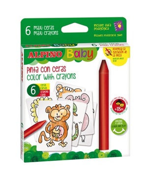 ALPINO BABY KREDKI WOSKOWE GRUBE 6 KOLORÓW + KARTY