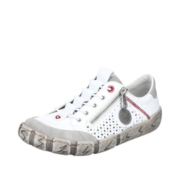 Półbuty Damskie Skórzane RIEKER L0355 Białe Sneakersy Sportowe Wsuwane 40