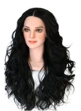 Peruka syntetyczna Lace Front długa czarna kręcona