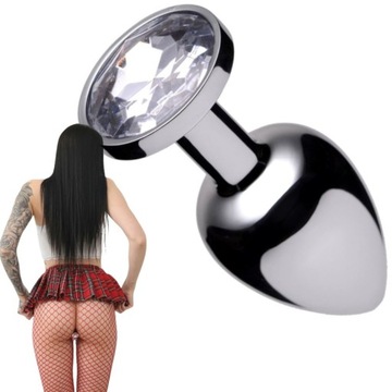 STALOWY KOREK ANALNY PLUG Z KRYSZTAŁEM ROZMIAR M