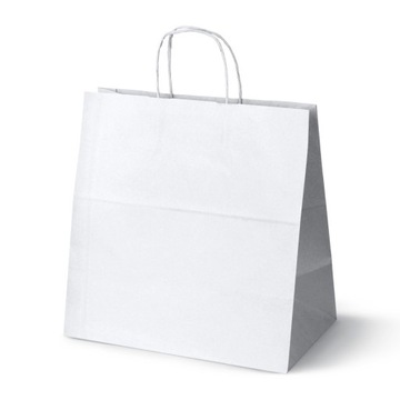 50x Torba papierowa 340x200x330 mm BIAŁA EKO z uchem skręcanym na ZAKUPY