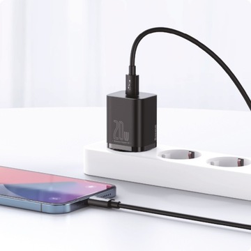 БЫСТРОЕ ЗАРЯДНОЕ УСТРОЙСТВО BASEUS ДЛЯ IPHONE ТЕЛЕФОНА БЛОК ПИТАНИЯ USB-C 20 Вт PD + КАБЕЛЬ