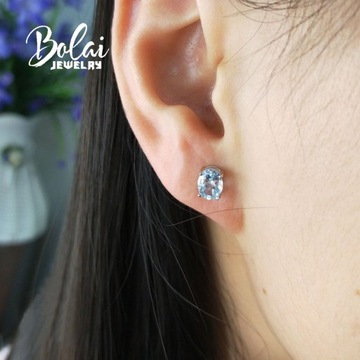 Серьги с натуральным аквамарином и драгоценным камнем из стерлингового серебра 925 пробы.