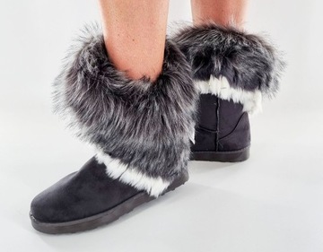 SZARE ESKIMOSKI ŚNIEGOWCE BUTY BOTKI Z FUTREM 37