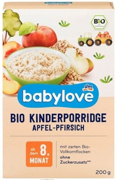BABYLOVE BIO PORRIDGE EKOLOGICZNA OWSIANKA OWOCOWA JABŁKO BRZOSKWINIA 8m