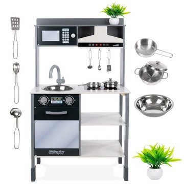 DREWNIANA KUCHNIA DLA DZIECI KINDERPLAY INTERAKTYWNY OKAP AKCESORIA