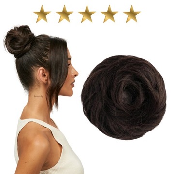Włosy naturalne na gumce kok wypełniacz dopinka messy bun #1B ciemny brąz