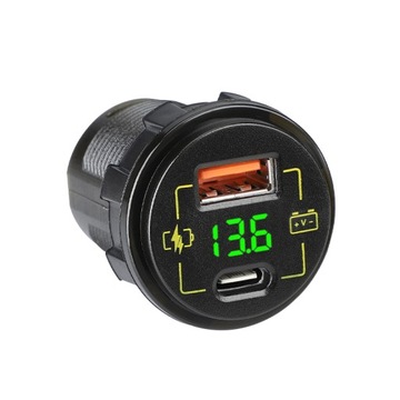ŁADOWARKA MONTAŻOWA DO SAMOCHODU ŁODZI USB USB-C 3,4A WOLTOMIERZ 12V 24V