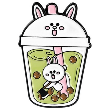 Przypinka Koktajl Królik Zielony Bubble Tea Metal