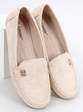 BALERINY ZAMSZ MOKASYNY BEŻOWE DAMSKIE CYRKONIE 38