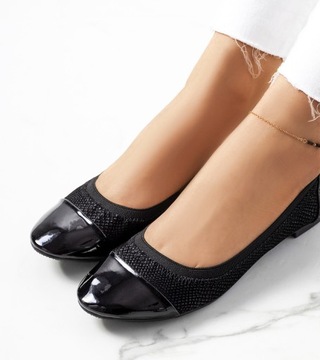 Hers Czarne baleriny damskie lakierowane GD-FL06B r. 38