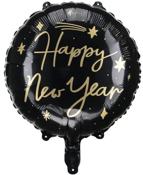 Balon Foliowy Czarny Happy New Year Sylwester Nowy Rok 45 cm