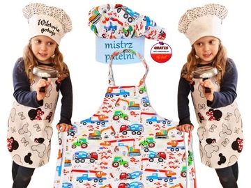 Kuchenny komplet imię haft czapka fartuch dla dziecka od 3 lat Małe Duże