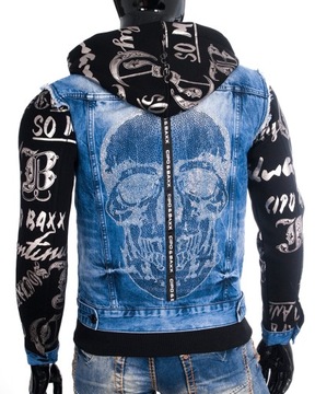 Kurtka Cipo Baxx Bluza + Jeans Kaptur Jeansowa Męska Katana Skull