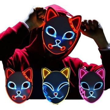 MASKA LED KOT NEON ŚWIECĄCA HALLOWEEN RÓŻNE KOLORY