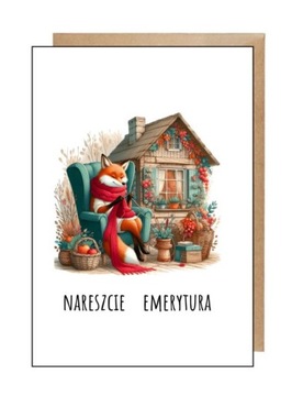 Pocztówka + eko koperta karnet odejście z pracy emerytura emeryt lis