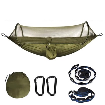 HAMAK ogrodowy turystyczny 2-os. 275x140 cm Z MOSKITIERĄ zielony CAMP