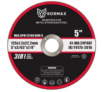 Tarcza do stali nierdz inox 125x1,2x22,23mm Kormax
