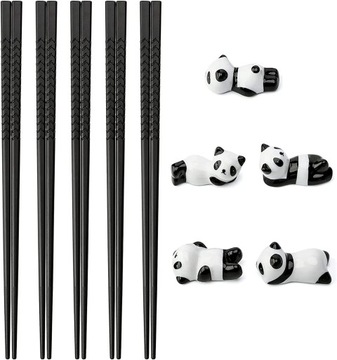 Pałeczki do sushi zestaw 5 par + podstawki ramen prezent panda