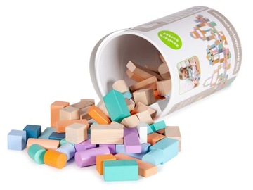 DREWNIANE KLOCKI Z SORTEREM KSZTAŁTÓW WIADERKO 100 SZT ECOTOYS