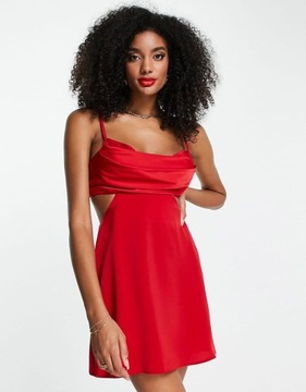ASO DESIGN Czerwona satynowa sukienka mini (42)