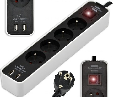 LISTWA ZASILAJĄCA PRZEDŁUŻACZ Z ŁADOWARKĄ USB 4 GNIAZDA KABEL 1,5 M