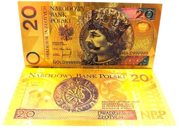 Красивая коллекционная позолоченная банкнота из ПВХ номиналом 20 злотых BOLESŁAW CHROBRY
