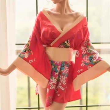 Japanese Sakura Girl Kimono Dress Obi for Women Ka