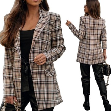 Casual Kobieca MARYNARKA ŻAKIET w kratę WZORY,XL