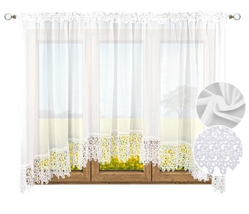FIRANA GOTOWA GIPIURA ŁUK 180x400 BIAŁA WOAL