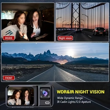 3-канальная автомобильная камера HD 1080P с 3 объективами, широкий угол обзора, датчик G,