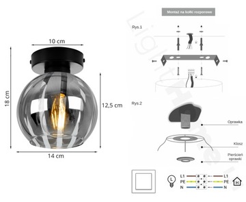 LAMPA SUFITOWA KINKIET PLAFON POJEDYNCZA ELEGANCKA CHROM SZKLANA KULA