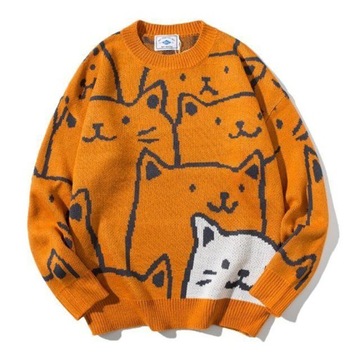 Bawełniany sweter, anime, mody, streetwear, ładny, cartoon cat sweter