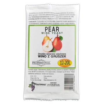 Drożdże winiarskie WINE YEAST PEAR wino z gruszek 25L