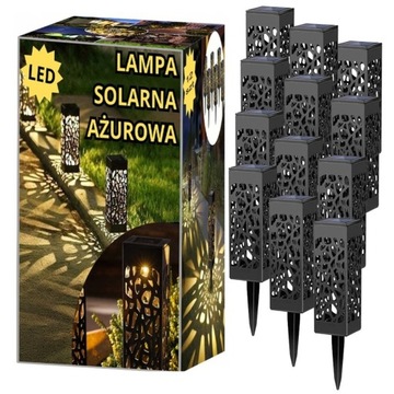 LAMPA SOLARNA AŻUROWA OZDOBNA WBIJANA LED OGRODOWA ZESTAW 12 SZTUK XXL