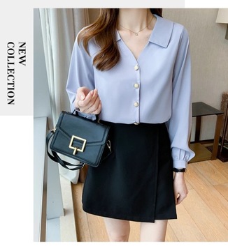 Блузка с длинным рукавом женская из шифона с отложным воротником