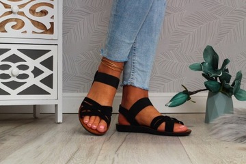 ЧЕРНЫЕ ЖЕНСКИЕ САНДАЛИИ, ПЛОСКАЯ НИЗКА, ЭЛАСТИЧНЫЕ ЛЕТНИЕ, КЛАССИКА
