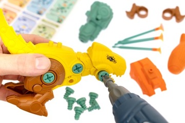 KLOCKI KONSTRUKCYJNE DINOZAURY DO SKRĘCANIA WKRETARKA SRUBOKRET ZESTAW