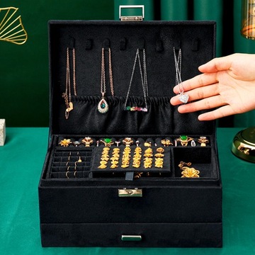 Szkatułka Organizer Eleganckie Pojemne Pudełko Kuferek na Biżuterię Zegarki