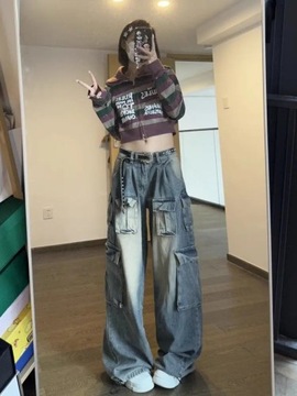 QWEEK Y2k Vintage Baggy Jeans Women Grunge Washed