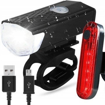 LAMPKA ROWEROWA LED PRZÓD TYŁ ZESTAW DO ROWERU USB