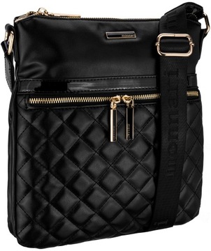 MONNARI ЧЕРНАЯ СУМКА MESSAGE, СТЕГАНЫЙ ЛОГОТИП, КАРМАН