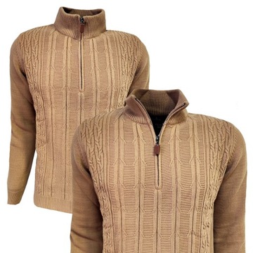 SWETER MĘSKI KRÓTKI ZAMEK STÓJKA CAMEL XXL