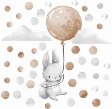 Naklejki na ścianę KRÓLIK NA BEŻOWYM BALONIKU