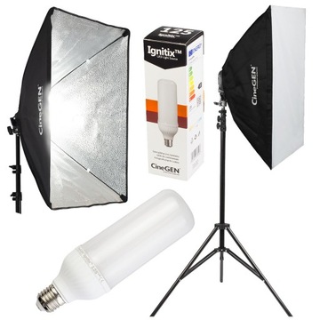 Zestaw softbox lampa statyw MOCNA ŻARÓWKA 125W