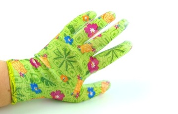 Перчатки полиуретановые зеленые цветы 7