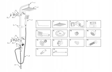 REIHE Deszczownica cubic modern kolumna + Bateria prysznicowa GROHE bauloop