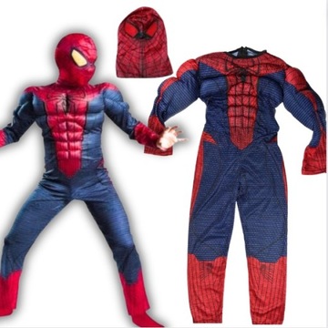 SPIDERMAN STRÓJ Z MIĘŚNIAMI KOSTIUM CIEMNY GRUBY PRZEBRANIE 110/116 3-5 LAT