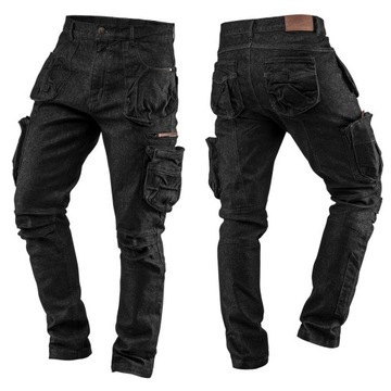 NEO Spodnie robocze JEANS elastan DENIM czarne XS