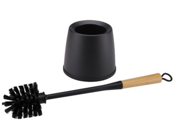 CZARNA SZCZOTKA DO WC TOALETOWA DO ŁAZIENKI KOMPLET Z POJEMNIKIEM BAMBOO